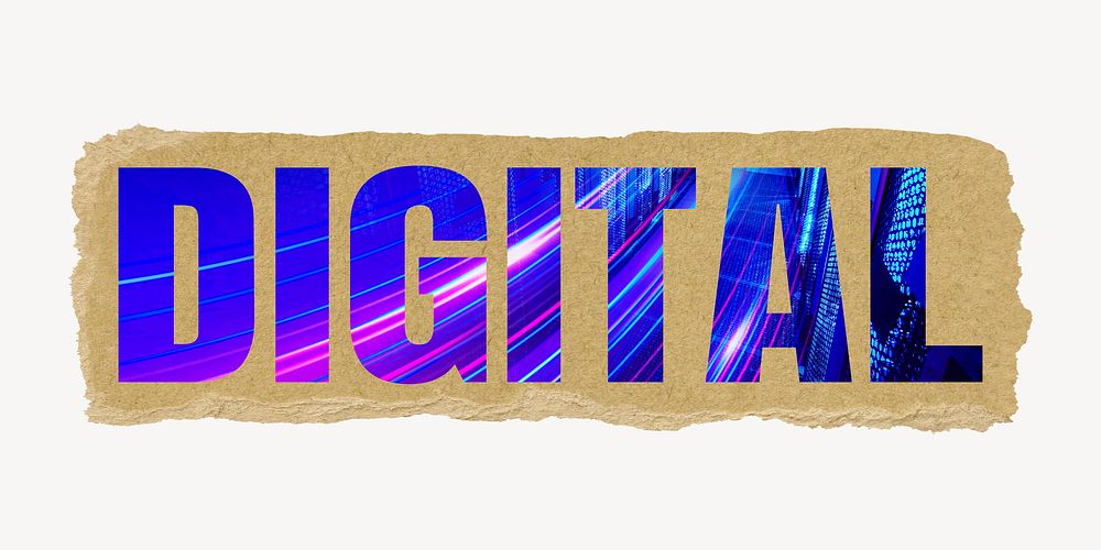 Digital word, ripped paper graphic, technology design