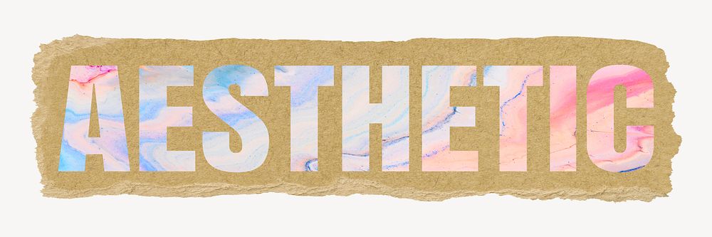 Aesthetic word, ripped paper graphic, beautiful cotton candy marble design