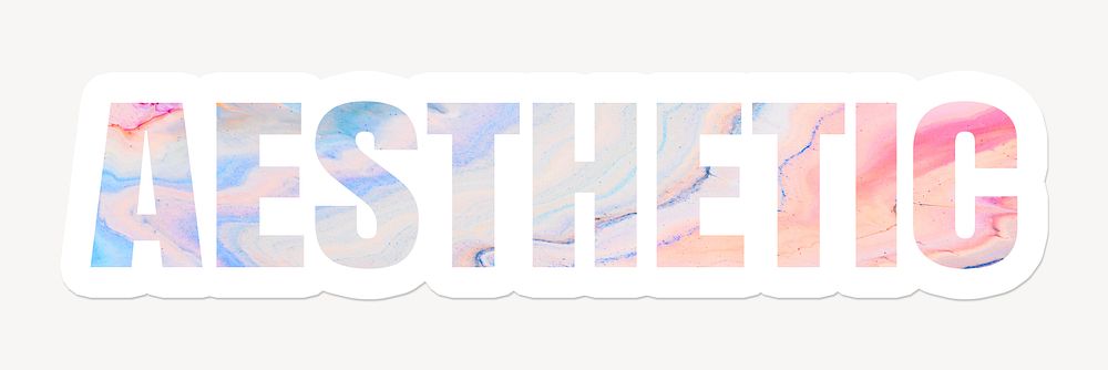 Aesthetic word typography, white border text, beautiful cotton candy marble design