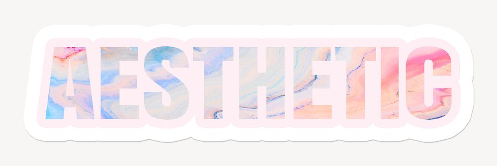 Aesthetic word typography, white border text, beautiful cotton candy marble design
