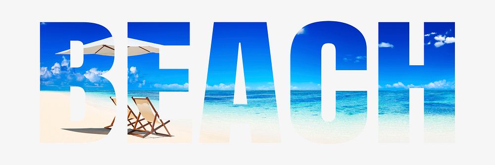 Beach word typography, summer vacation travel