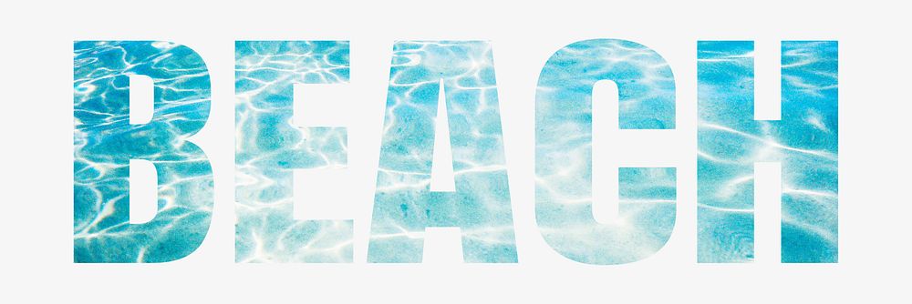 Beach word typography, blue water texture