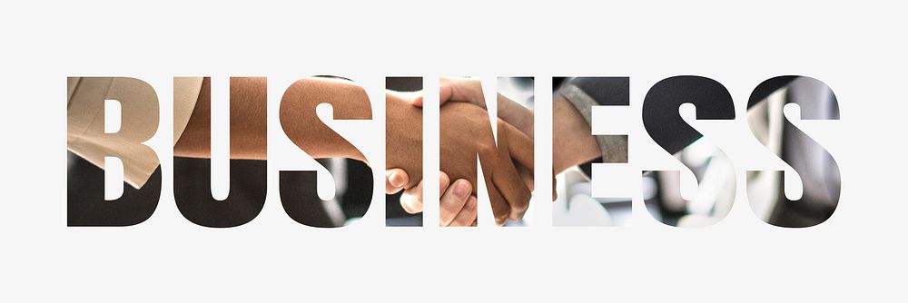 Business word typography, people shaking hands