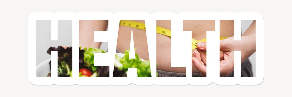 Health word typography, white border text, diet and weight loss