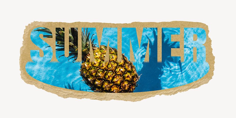 Summer word, pineapple  torn paper, stick out design