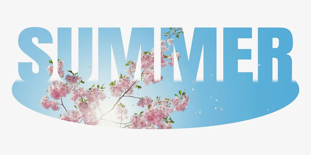 Summer word, cherry blossom, cut out design typography