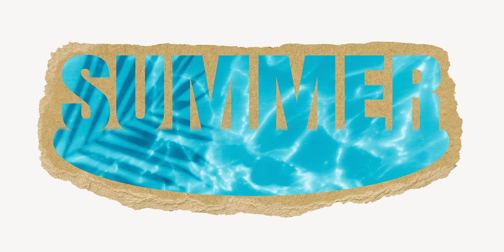 Summer word, torn paper, swimming pool design