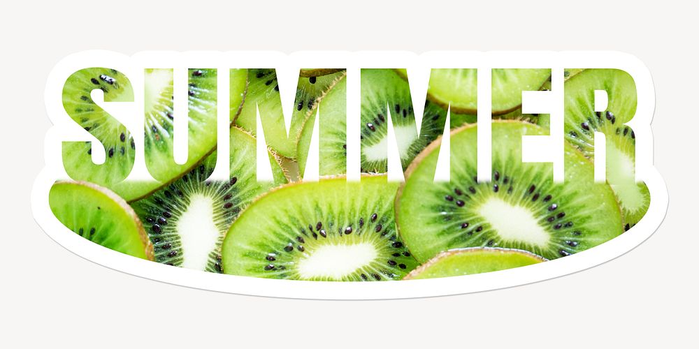 Summer word, white border sticker typography