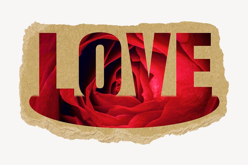 Love word, rose torn paper design