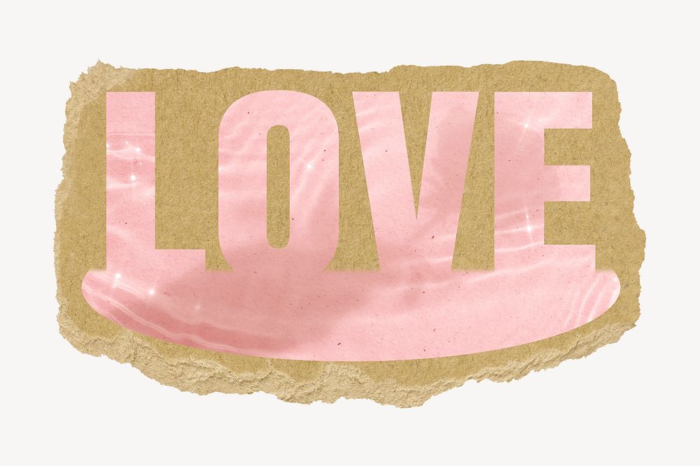 Love word, torn paper, pink design