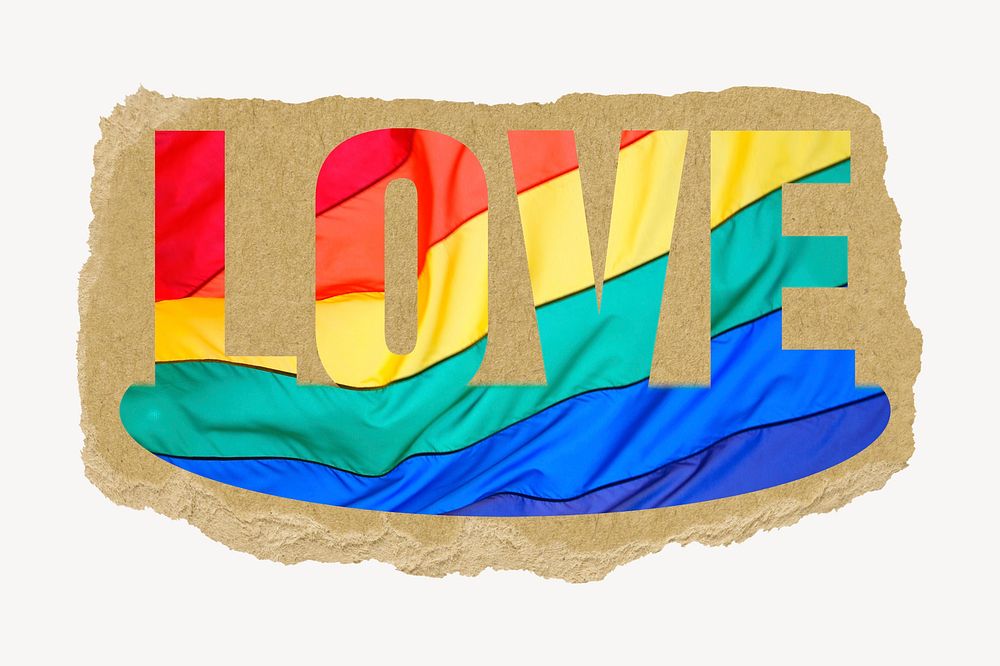 Love word, torn paper, lgbtq pride design