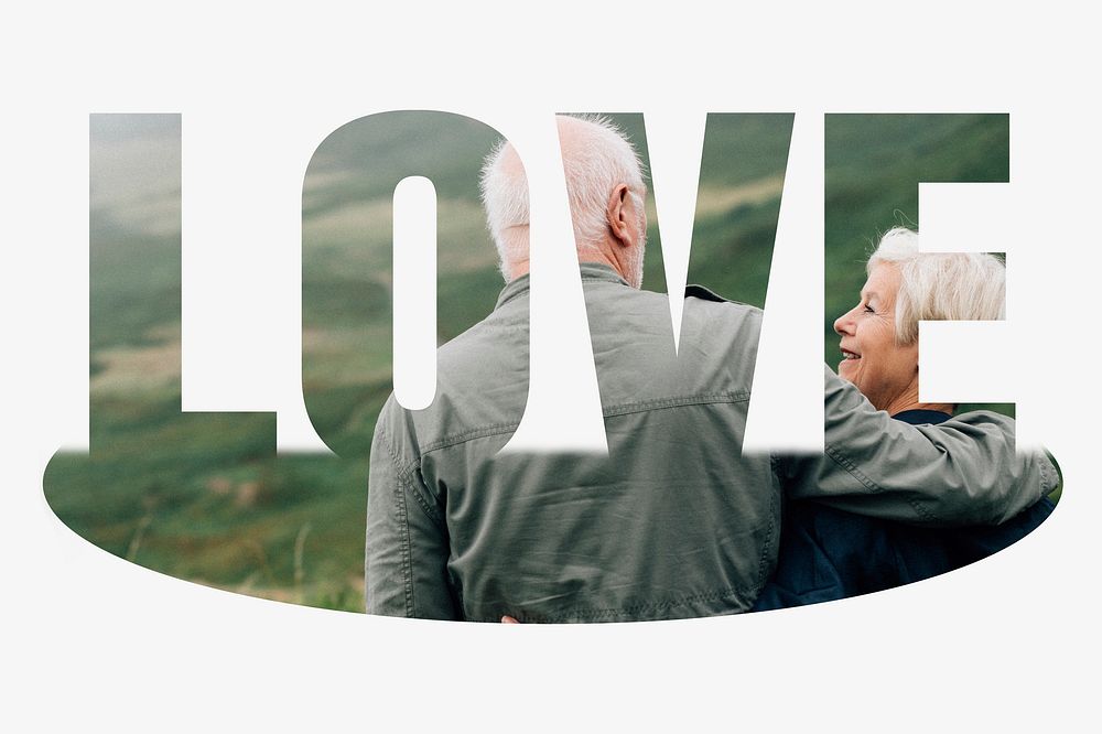 Love word, senior couple design typography