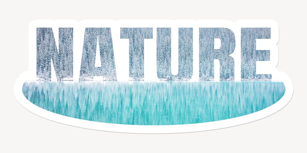 Nature word, white border sticker typography
