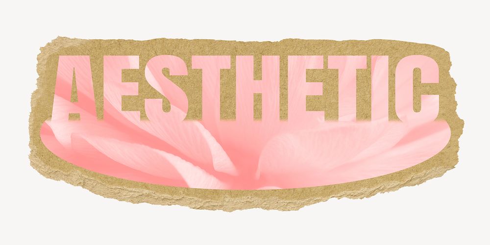 Aesthetic word, torn paper, pink design