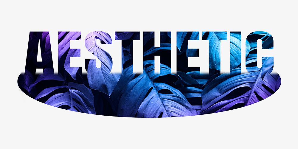 Aesthetic word, purple leaf design typography