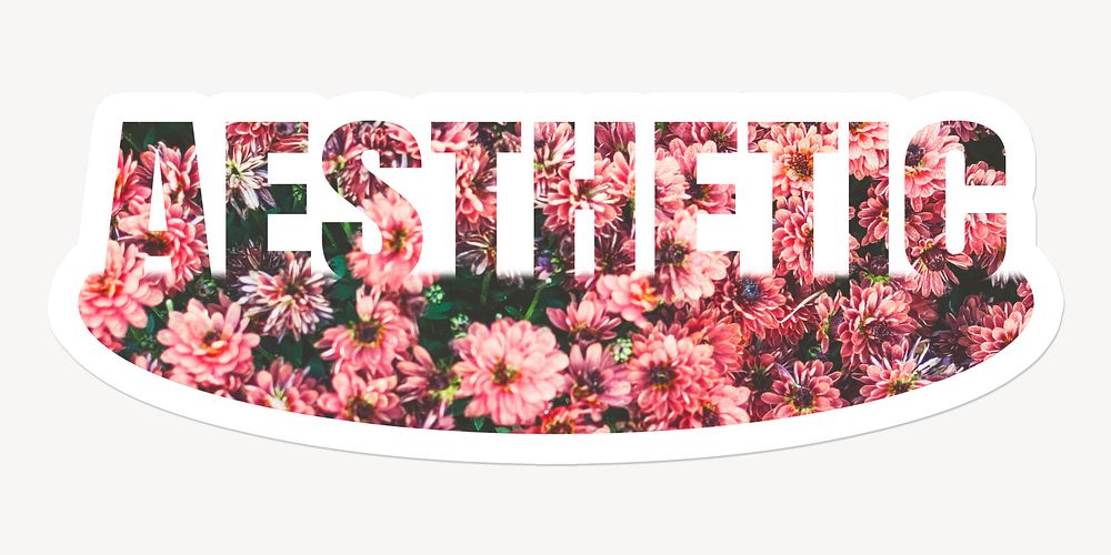 Aesthetic  word, white border sticker typography