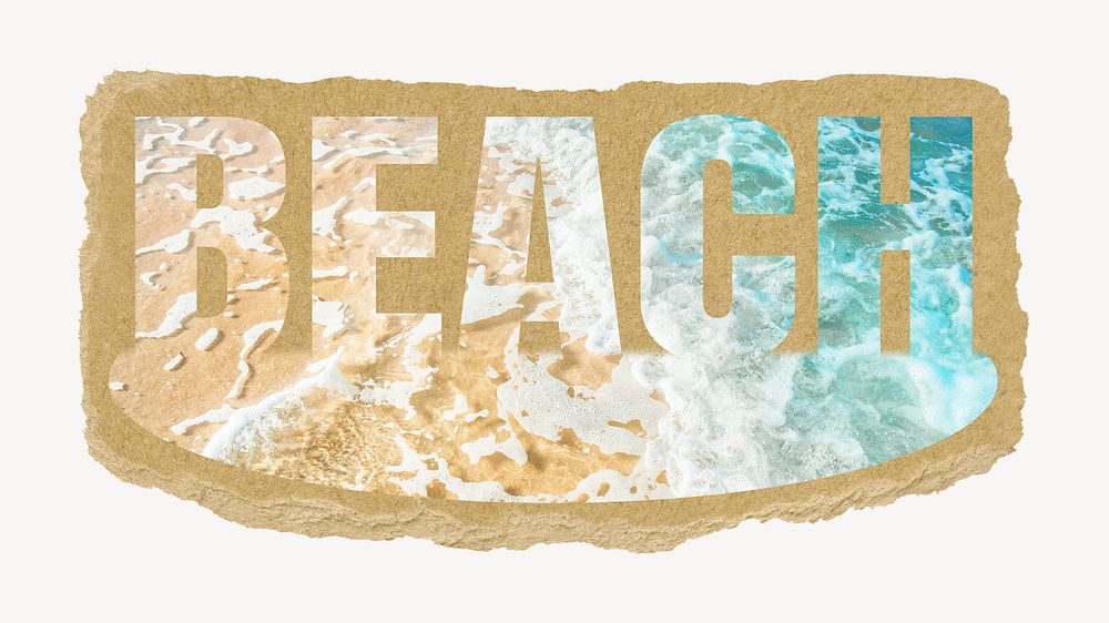 Beach word, torn paper, sea  design