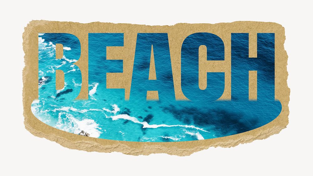 Beach word, torn paper, ocean design