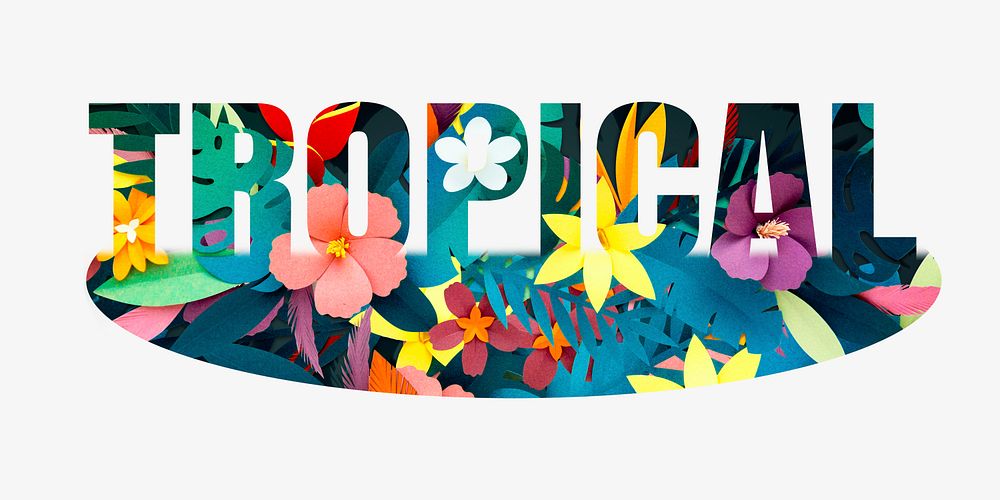 Tropical word, floral design typography