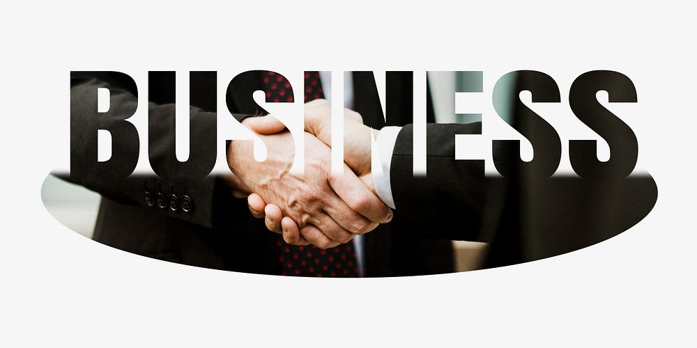 Business word, handshake design typography