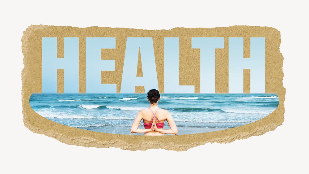 Health word, torn paper, yoga design