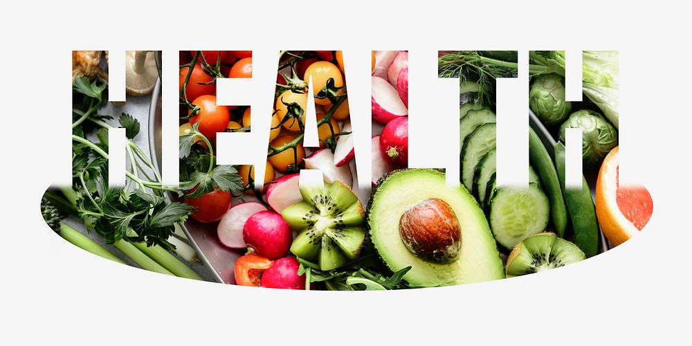 Health word, vegetables design typography