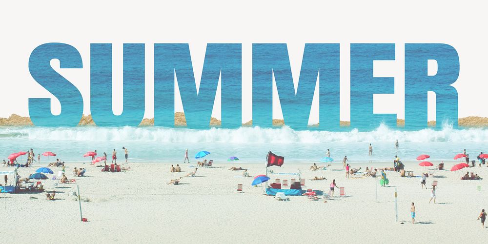 Summer word border, ripped paper, beach typography