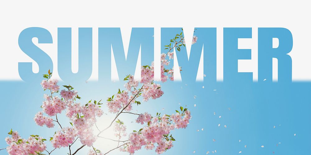 Summer word border, cherry blossom design typography