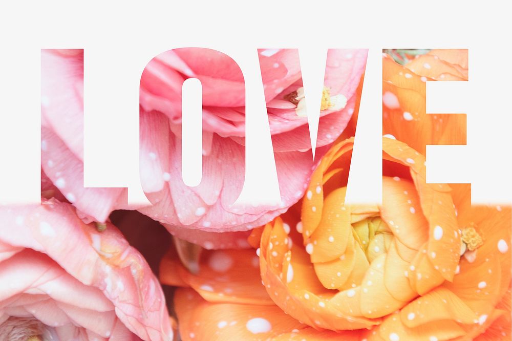 Love word border, flower design typography