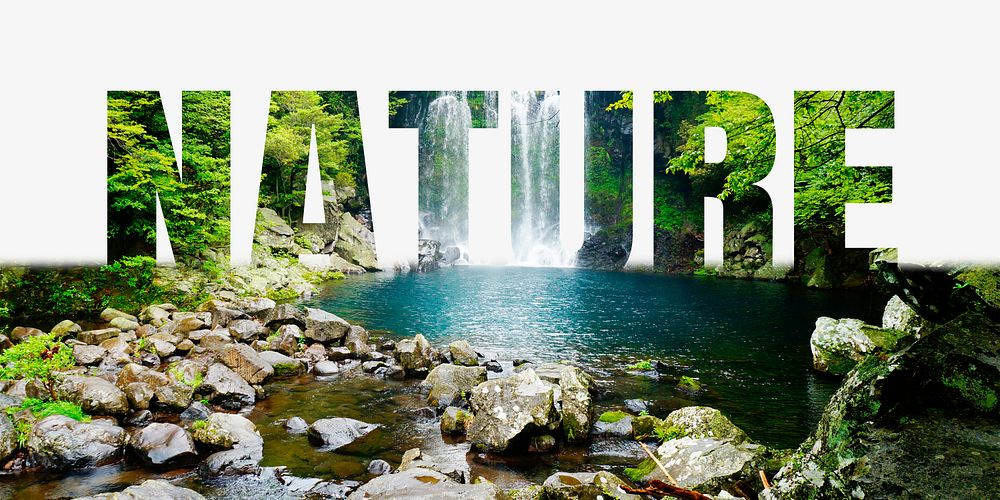 Nature word border, waterfall design typography