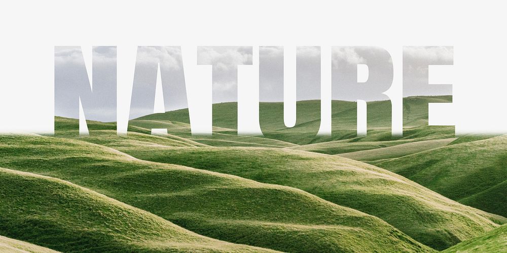 Nature word border, hills design typography