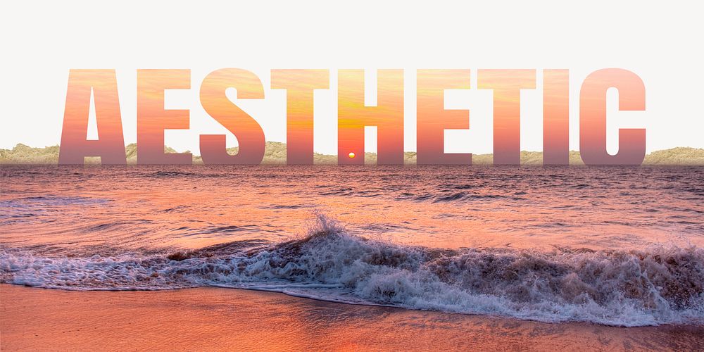 Aesthetic word border, ripped paper, sea at sunset design