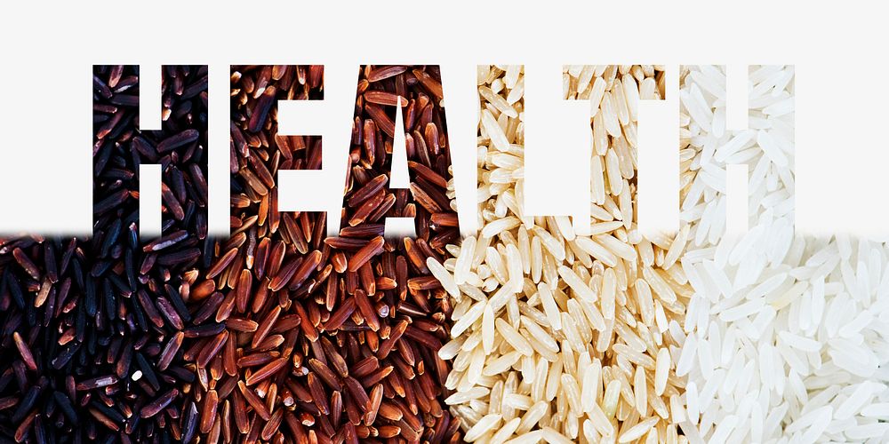 Health word border, rice design typography