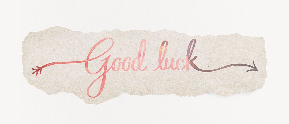 Good luck word, pastel pink calligraphy, torn paper design