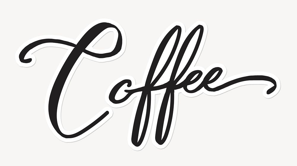 Coffee word, minimal black calligraphy text with white outline