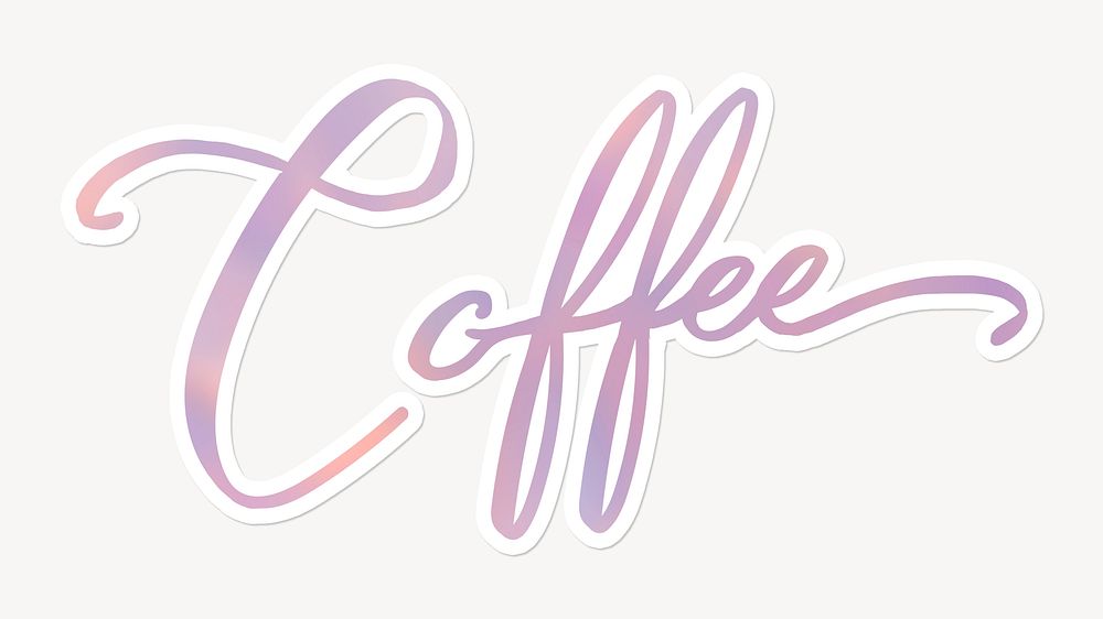 Coffee word, aesthetic purple calligraphy text with white outline