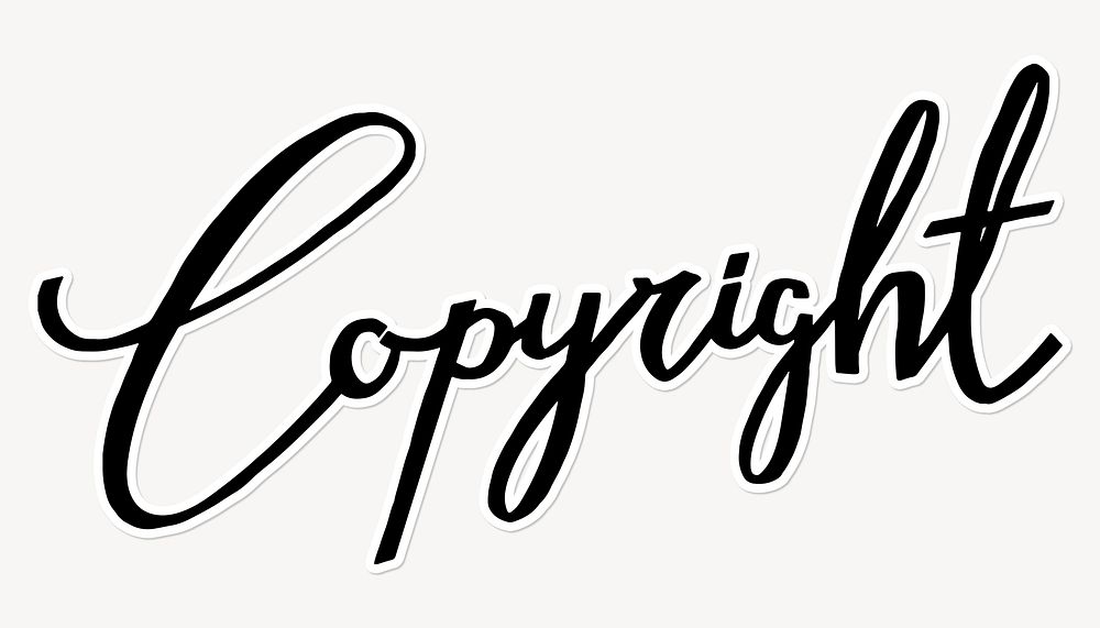 Copyright word, simple black calligraphy text with white outline