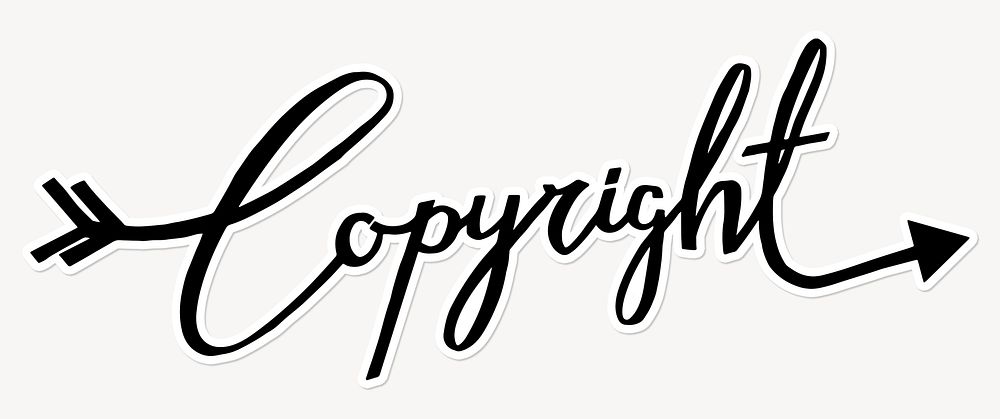 Copyright word, simple black calligraphy text with white outline