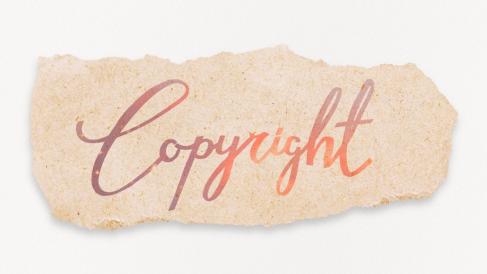 Copyright word, gradient pink calligraphy, ripped paper