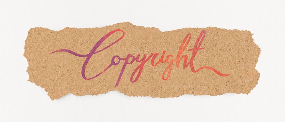 Copyright word, gradient pink calligraphy, torn paper