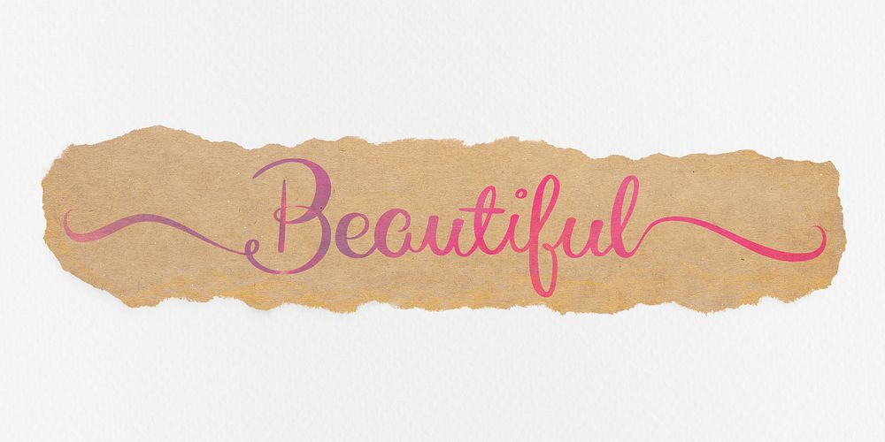 Beautiful word, gradient pink calligraphy, DIY torn paper design