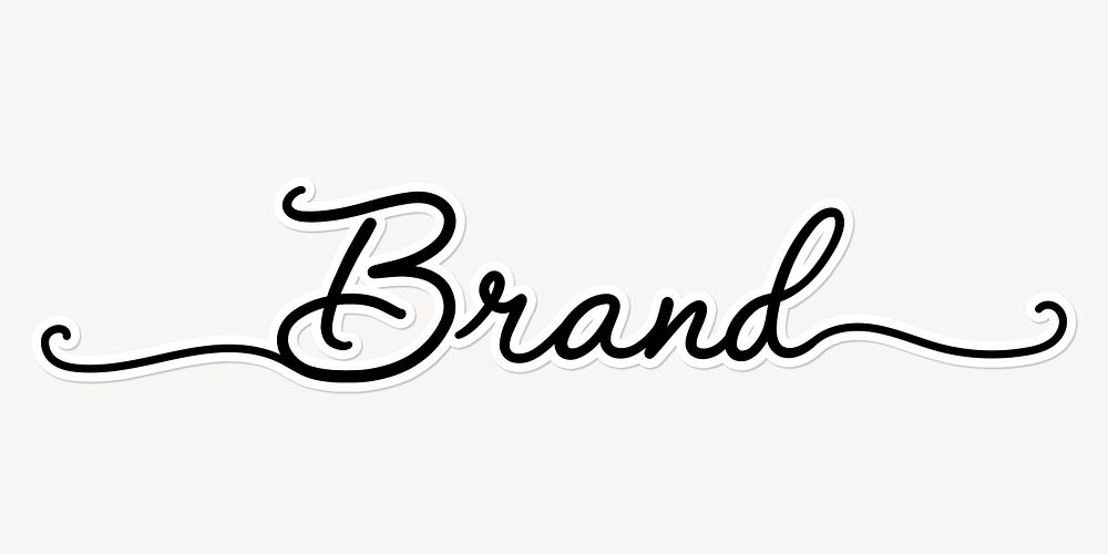 Brand word, simple black calligraphy text with white outline