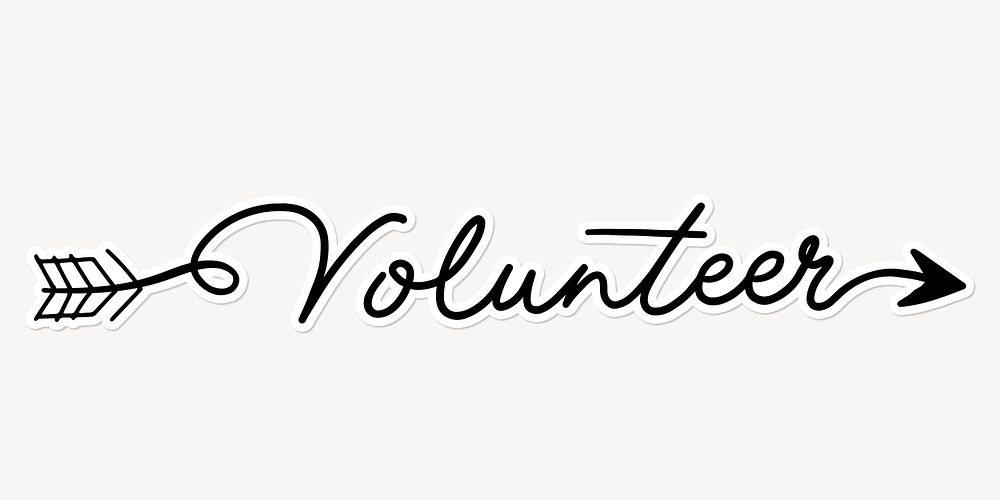 Volunteer word, simple black calligraphy text with white outline