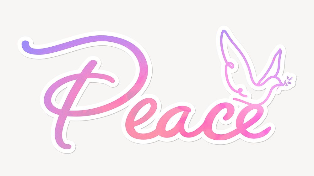 Peace word calligraphy, aesthetic pink text with white outline