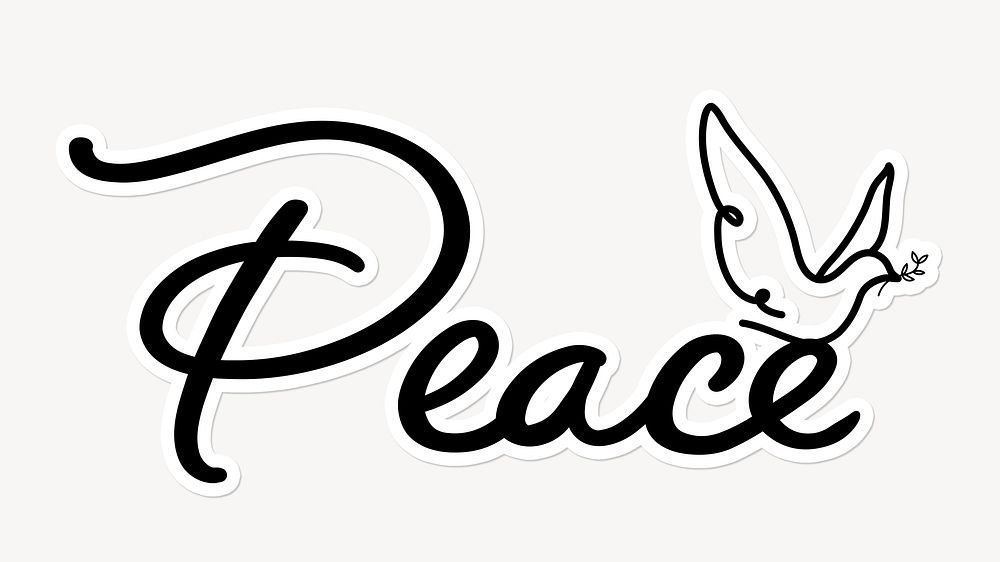 Peace word, simple black calligraphy text with white outline
