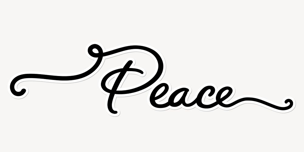 Peace word, simple black calligraphy text with white outline