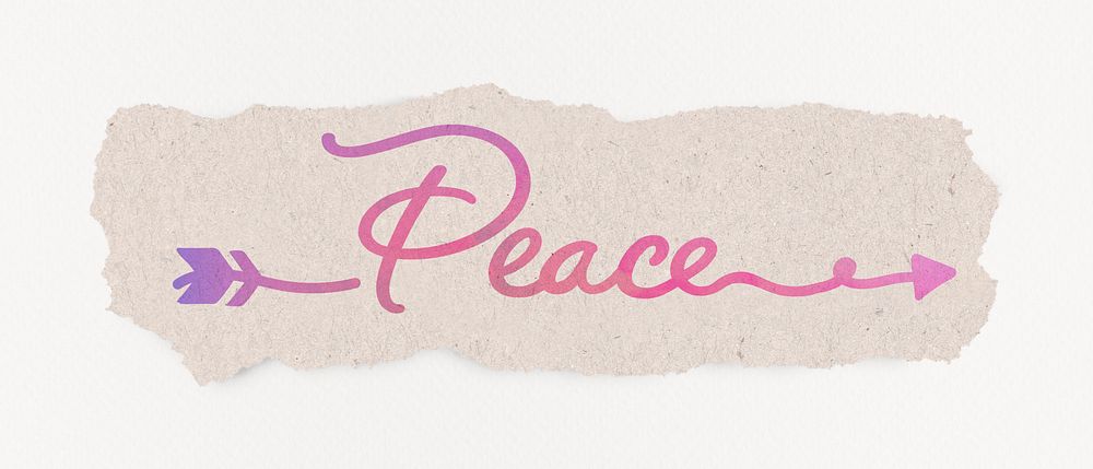 Peace word, aesthetic pink text on a ripped paper