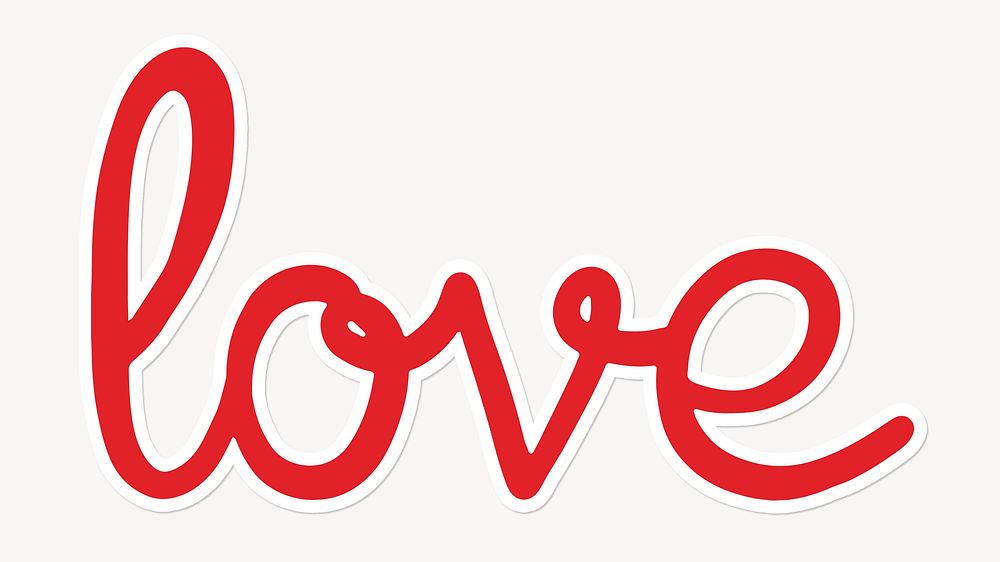 Love word, red calligraphy text with a white outline