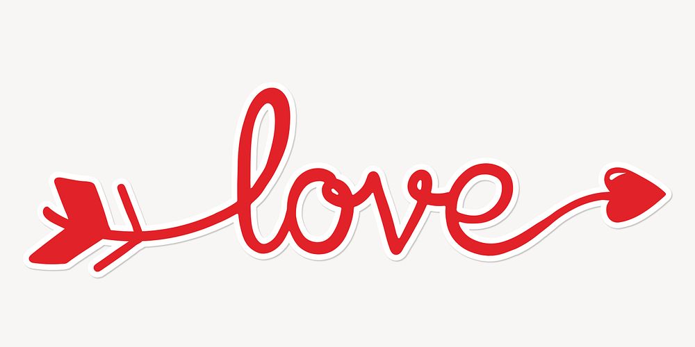 Love word, red calligraphy text with a white border