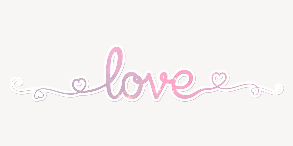 Love word, aesthetic pink calligraphy with white border